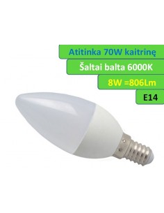E14 - 8W - 806lm LED lemputė šaltai balta - 6000K