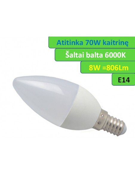 E14 - 8W - 806lm LED lemputė šaltai balta - 6000K