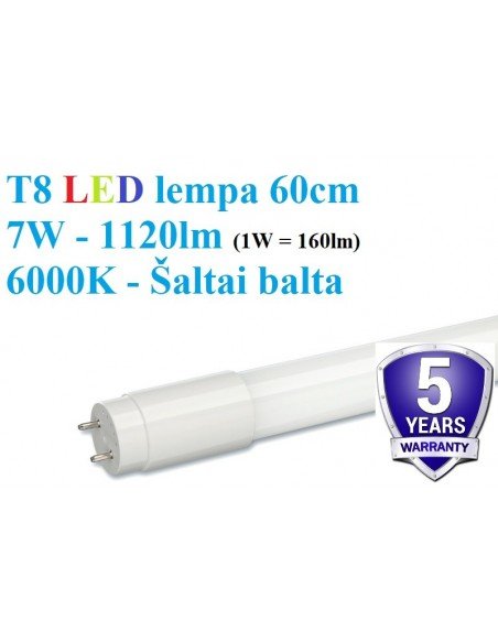 60cm - T8 LED lempa - 7W - 1120lm - 6000K