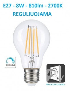 E27 - 8W - 810lm filament reguliuojama LED lemputė