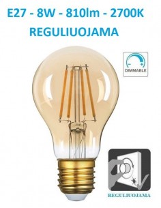 E27 - 8W - 810lm filament reguliuojama LED lemputė GOLD