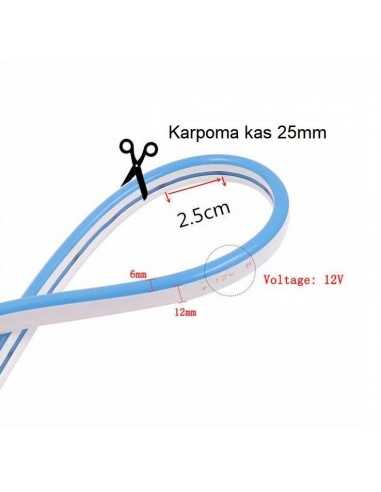 LED juosta NEON FLEX 12V - 6000K - IP67 - 5 metrai