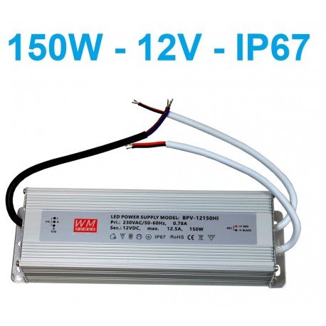 Hermetinis LED maitinimo šaltinis 150W - 12V - IP67