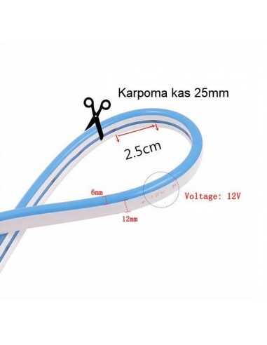 LED juosta NEON FLEX 12V - Žalia - IP67 - 5 metrai