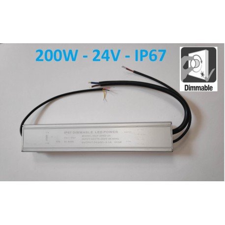 Reguliuojamas LED maitinimo šaltinis 200W -24V - IP67 - TRIAC bei 0/1-10