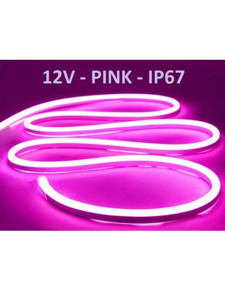 LED NEON FLEX juosta 12V - PINK - IP67 - 5 metrai