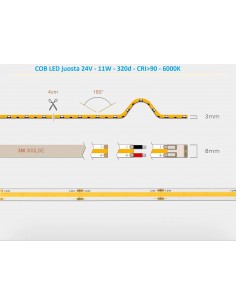 COB LED juosta 11W - 24V - 6000K - 320LEDs/m CRI90 2