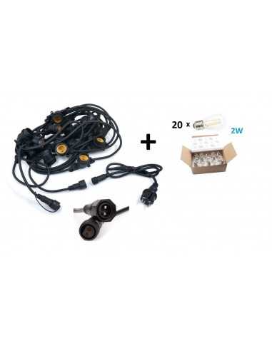 LED lauko girlianda E27 - 10 metrų 20 lempučių su 2W LED lemputėmis