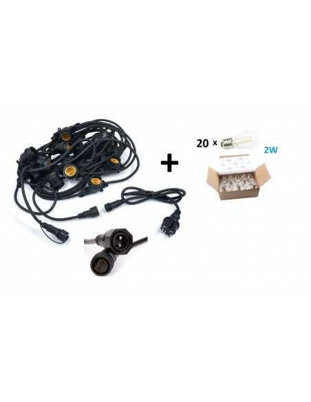 LED lauko girlianda E27 - 10 metrų 20 lempučių su 2W LED lemputėmis LED lauko girlianda E27 - 10 metrų 20 lempučių su 2W LED lemputėmis