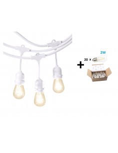 Balta LED lauko girlianda E27 -10 metrų 20 lempučių su 2W LED lemputėmis