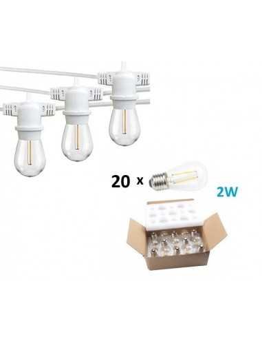 Balta LED lauko girlianda E27 - 10 metrų 20 lempučių su 2W LED lemputėmis