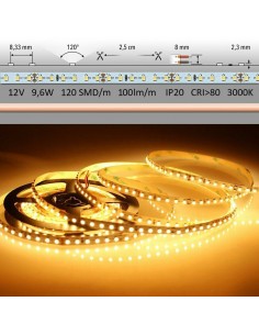 LED juosta 2835 - 9,6W/m - 3000K