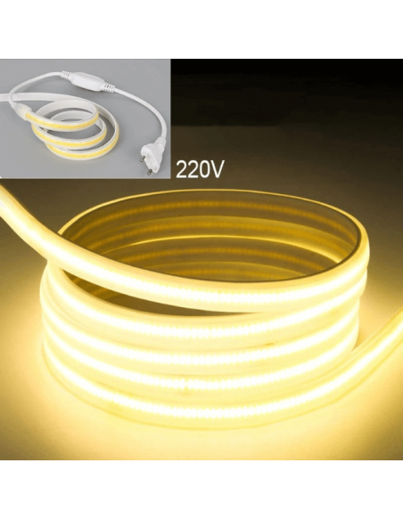 COB LED juosta 220V - 10W - šiltai balta IP68