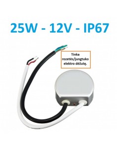 LED maitinimo šaltinis į rozetės dėžutę 25W - IP67