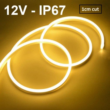 LED juosta NEON FLEX 12V - 3000K - IP67 - 5 metrai - 1cm cut
