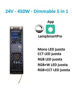 LED maitinimo šaltinis ir juostos valdiklis viename 24V - 450W 5 in 1