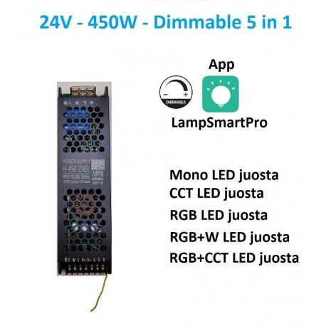 LED maitinimo šaltinis ir juostos valdiklis viename 24V - 450W 5 in 1