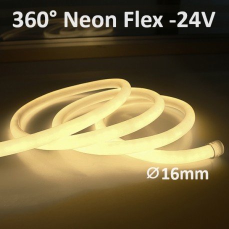 360° NEON FLEX LED JUOSTA 16mm - 24V - 3000K - IP67