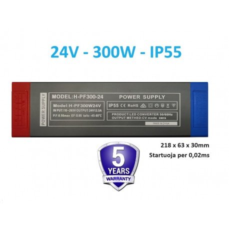 Profesionalus LED maitinimo šaltinis 24V - 300W - IP67