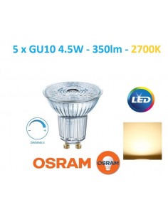 5 x OSRAM LED lemputė GU10 - 4.5W - 350lm - 36° - 2700K DIM