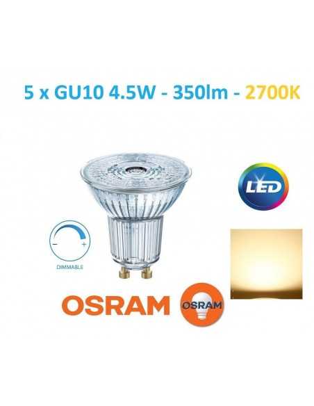 5 x OSRAM LED lemputė GU10 - 4.5W - 350lm - 36° - 2700K DIM