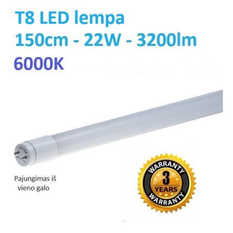 T8 LED lempa 150cm - 22W - 3200lm - 6000K