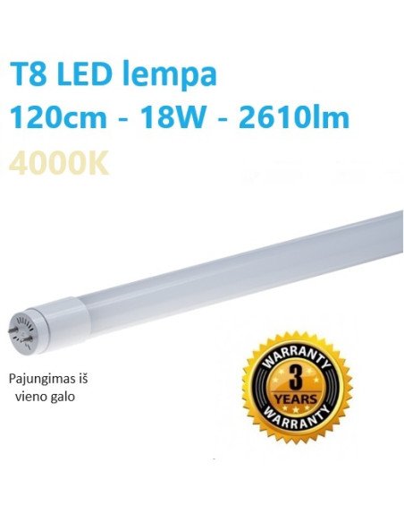 T8 LED lempa 120cm 18W - 2610lm - 4000K