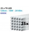 25 x T8 LED lempa 120cm 18W - 2610lm - 6000K