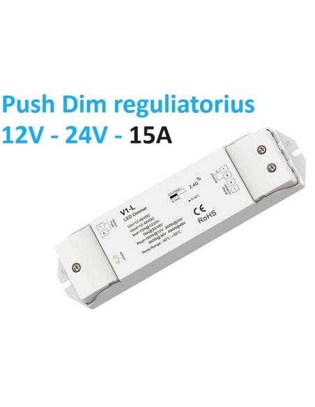 PUSH dimeris - 15A LED šviesos intensyvumo reguliatorius iki 12V-48V