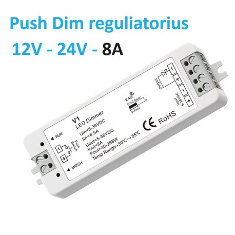 V1 PUSH dimeris - 8A LED šviesos intensyvumo reguliatorius iki 12V-48V