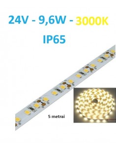 24V LED juosta 9,6W/m - IP65 - 120SMD/m - 3000K - 5 metrai