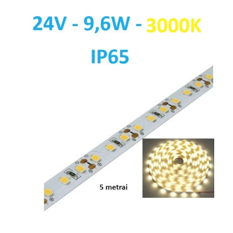 24V LED juosta 9,6W/m - IP65 - 120SMD/m - 3000K - 5 metrai