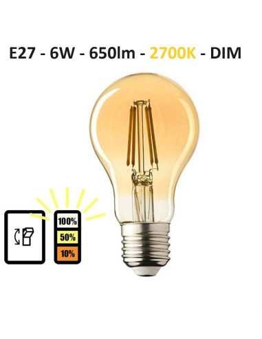 Paspaudimu dimeriuojama LED lemputė E27 filament - 6W - 650lm - 2700K