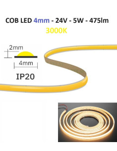COB LED juosta 4mm 5W - 24V - 3000K - 620LEDs/m CRI90