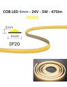 COB LED juosta 4mm 5W - 24V - 3000K - 620LEDs/m CRI90