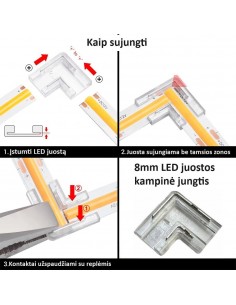 Greita kampinė LED juostos jungtis - 2 kontaktų 8mm 2