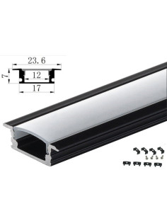 Įleidžiamas LED juostos profilis - V 2m juodas su baltu dangteliu