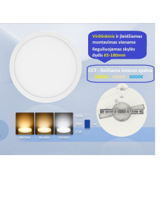 Įleidžiama ir virštinkinė LED panelė - 24W - 2600lm - CCT 2