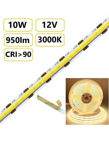 COB LED juosta 12W - 24V - 3000K - 480LEDs/m CRI90