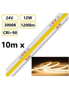 10 x COB LED juosta 12W - 24V - 3000K - 480LEDs/m CRI90 10m