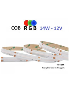 COB RGB LED juosta 12V - 14W - IP20 - 578LEDs/m