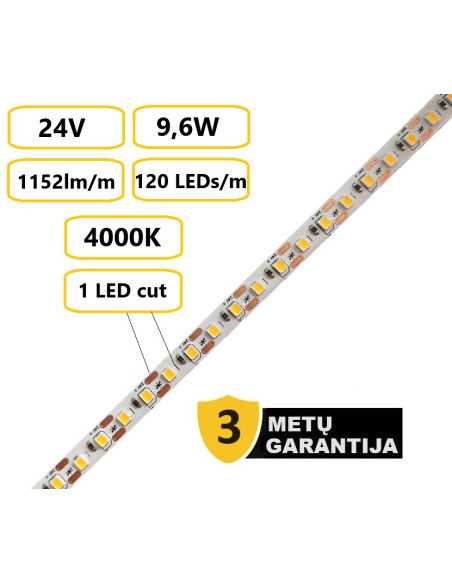 LED juosta Premium 24V - 9,6W - 4000K - kerpama kas 1 cm LED juosta Premium 24V - 9,6W - 4000K - kerpama kas 1 cm