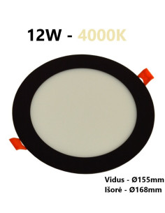 Juoda įleidžiama LED panelė - 12W - 4000K