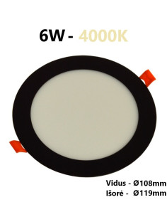 Įleidžiama juoda LED panelė - 6W - 4000K