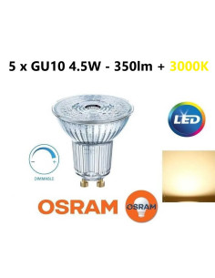 5 x OSRAM LED lemputė GU10 - 4.5W - 350lm - 36° - 3000K DIM