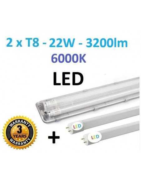 T8 hermetinis šviestuvas + 2 LED lempos 150cm -6200lm - 6000K