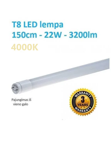 T8 LED lempa 150cm - 22W - 3200lm - 4000K - Luxon.lt