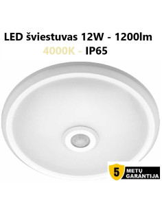 LED šviestuvas su judesio davikiu - 12W - 4000K