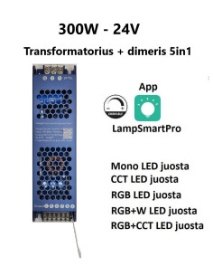 LED maitinimo šaltinis ir juostos valdiklis viename 24V - 300W 5 in 1
