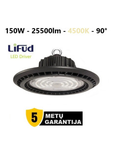 150W LED High bay - 25500lm - 4500K - 90° - 5 metai garantija